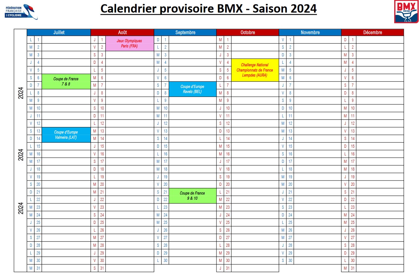 Le calendrier prévisionnel de la saison 2024 est sorti Nord BMX Club